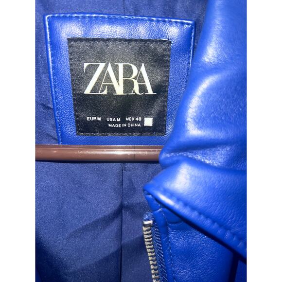 Zara Faux Leather Outer Shell Blue Coats, Jackets & Waistcoats for Women - Picture 2 of 3